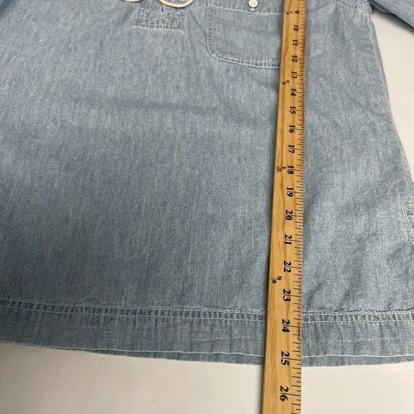 Y2K Lauren Ralph Lauren Chambray Lace Up Top Coastal Western Denim Utility Large - Picture 9 of 9